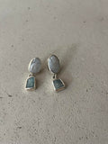 Marea Silver Earrings with Baroque Pearls and Raw Aquamarines
