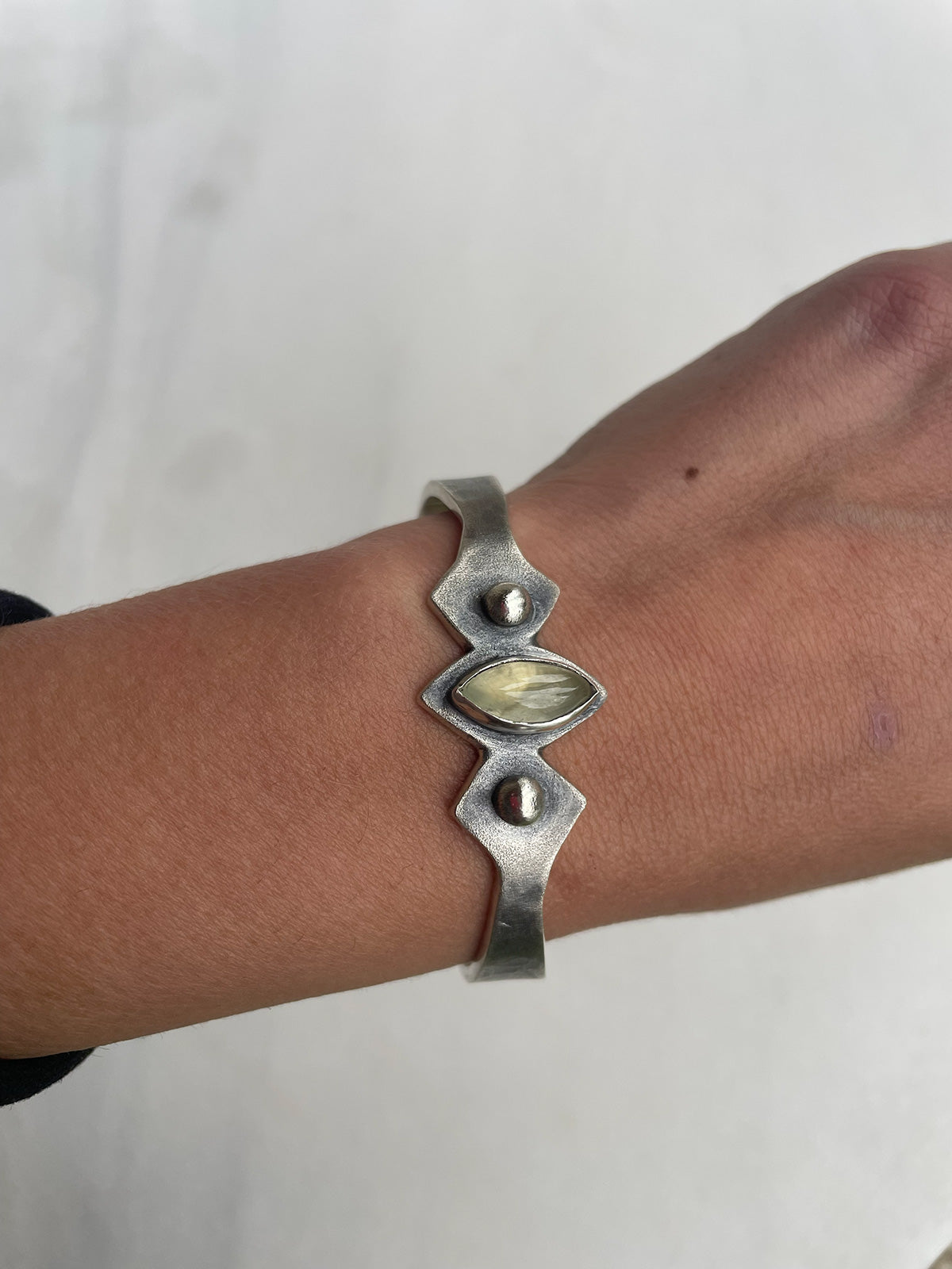 Prehnite Stone Silver Cuff