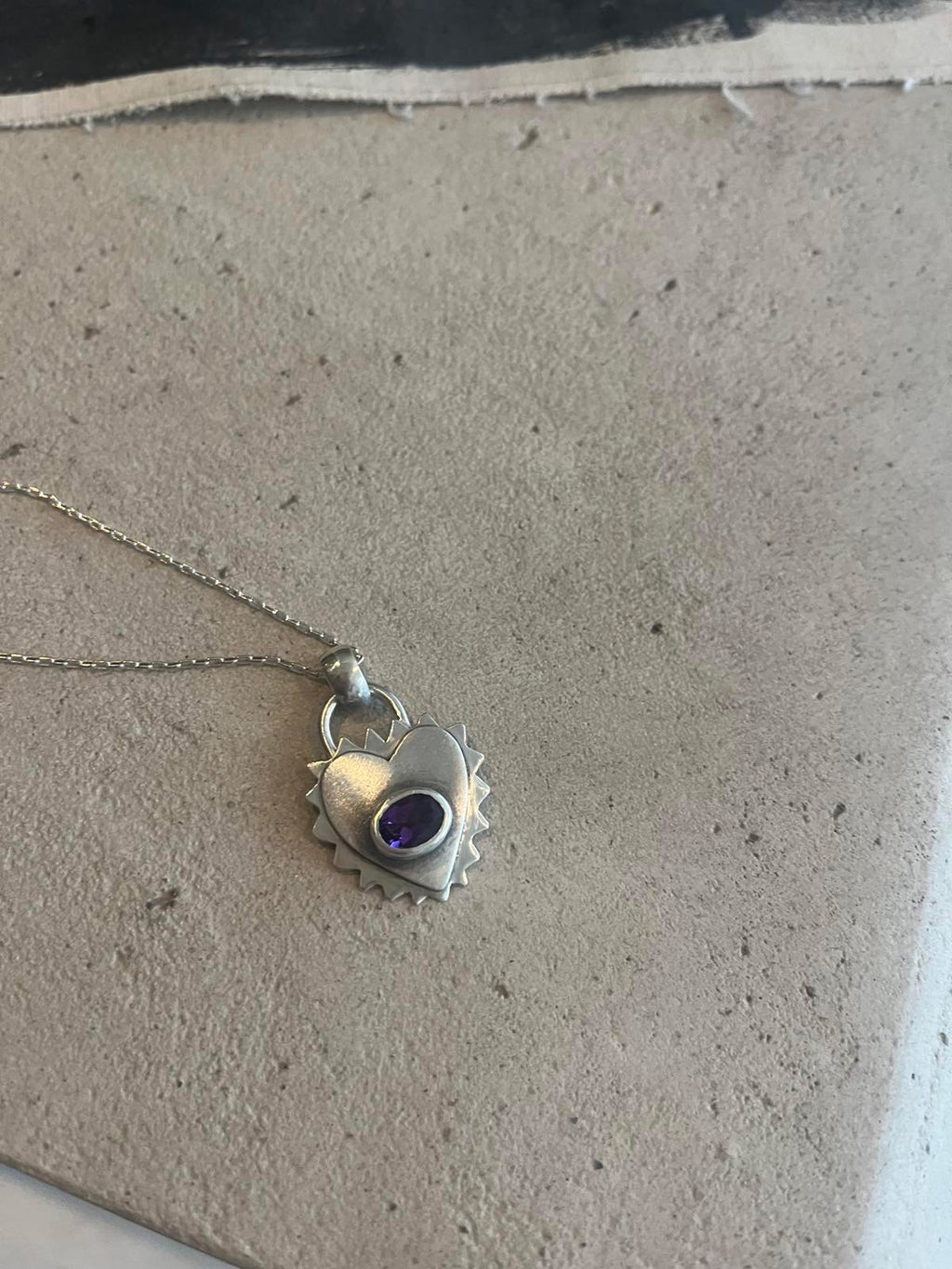 Metal Heart Silver Pendant with Amethyst stone