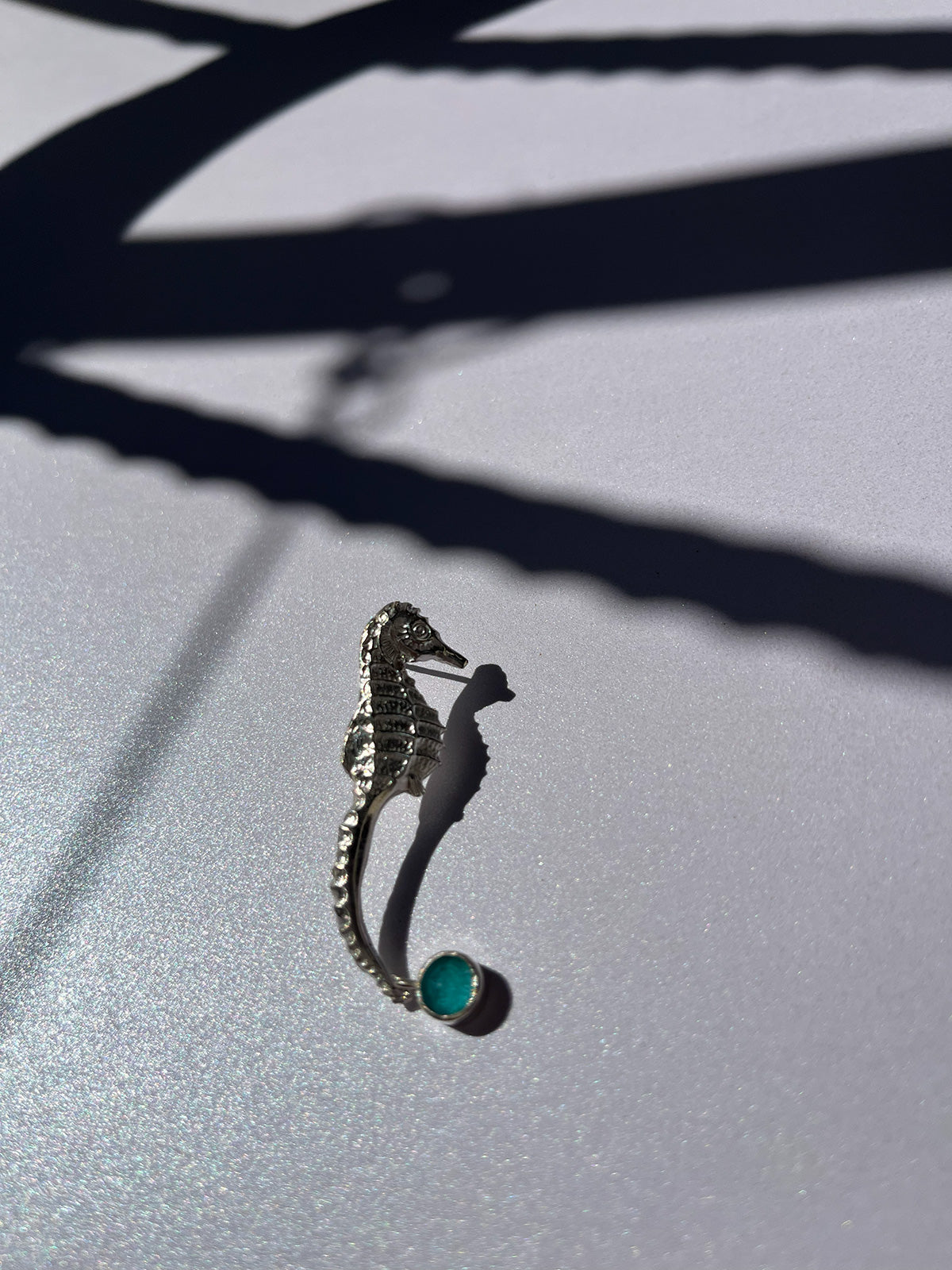 Seahorse Silver Earring with Amazonite stone