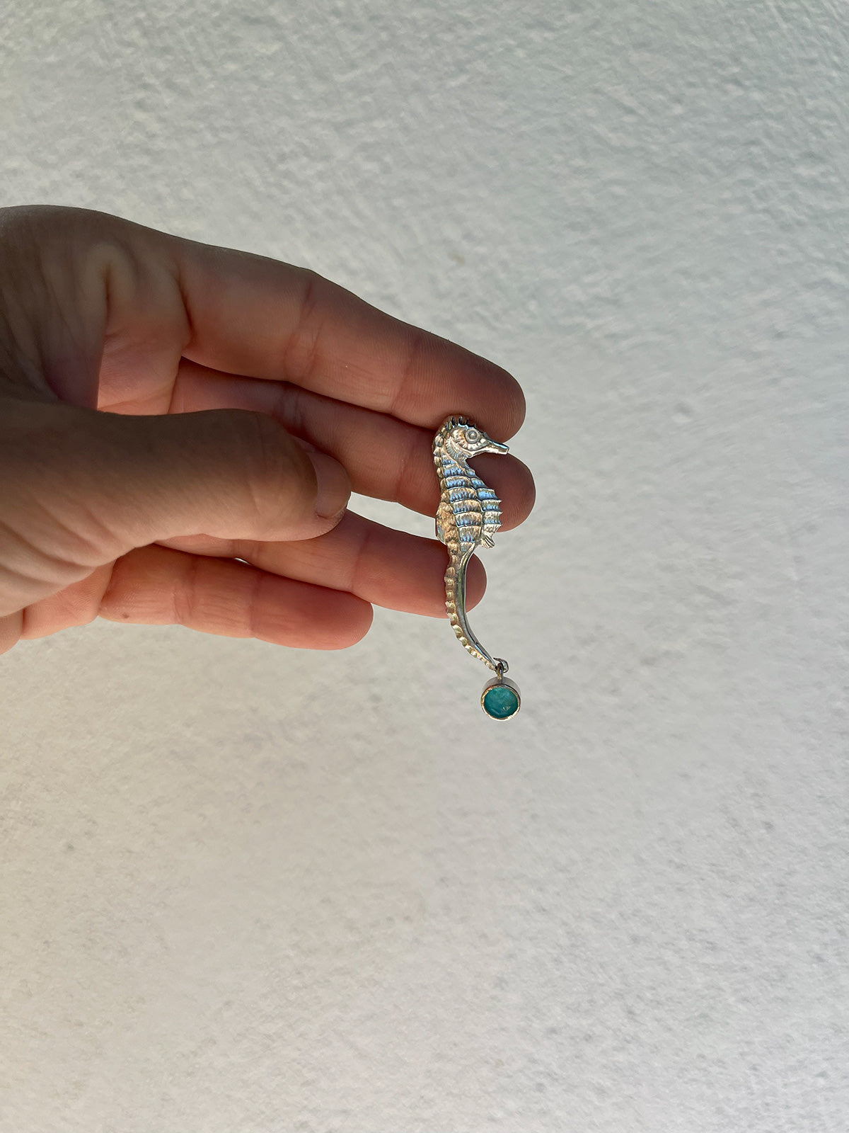 Seahorse Silver Earring with Amazonite stone