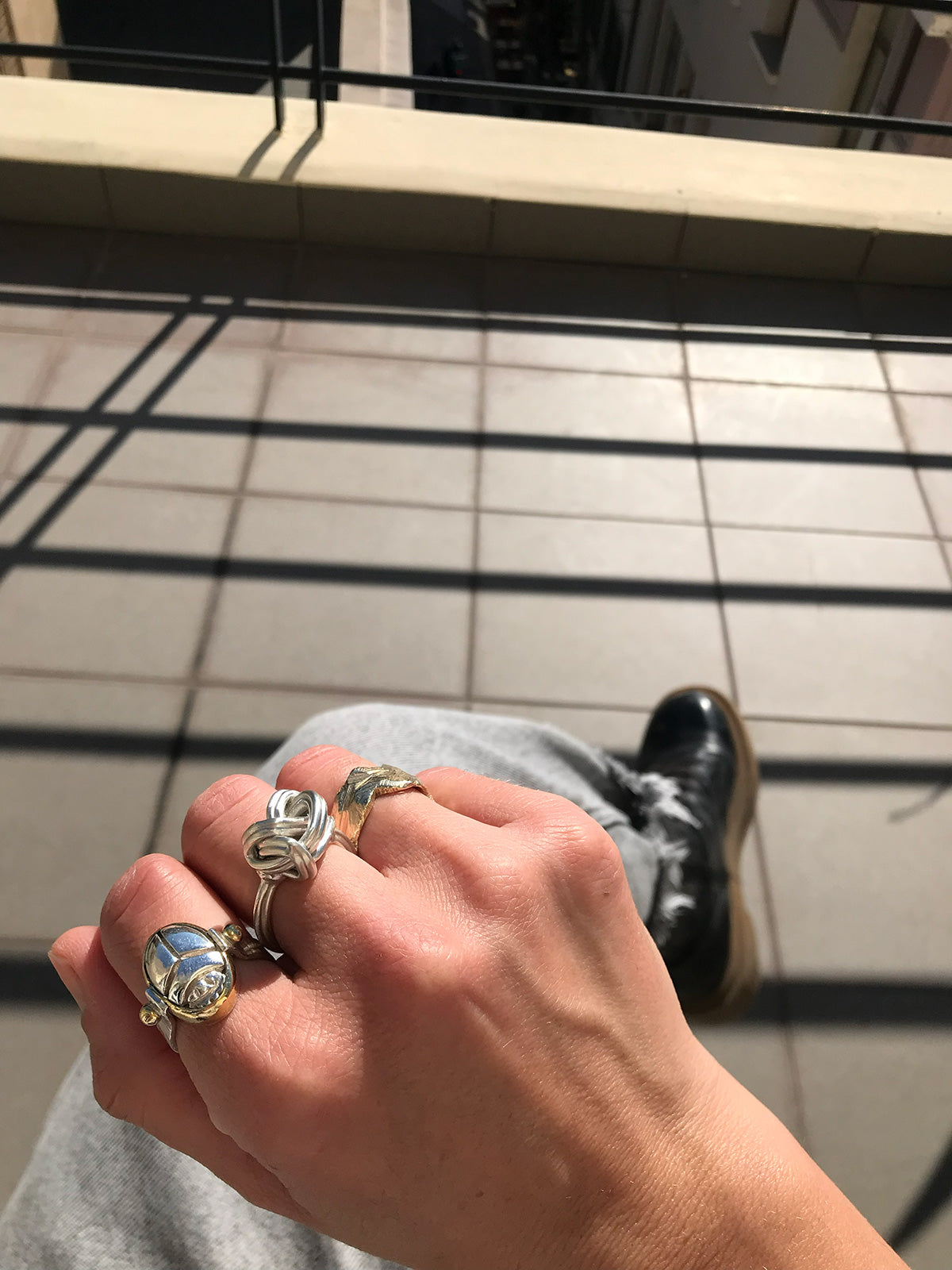 Egyptian Scarab Ring in Silver with Bronze details