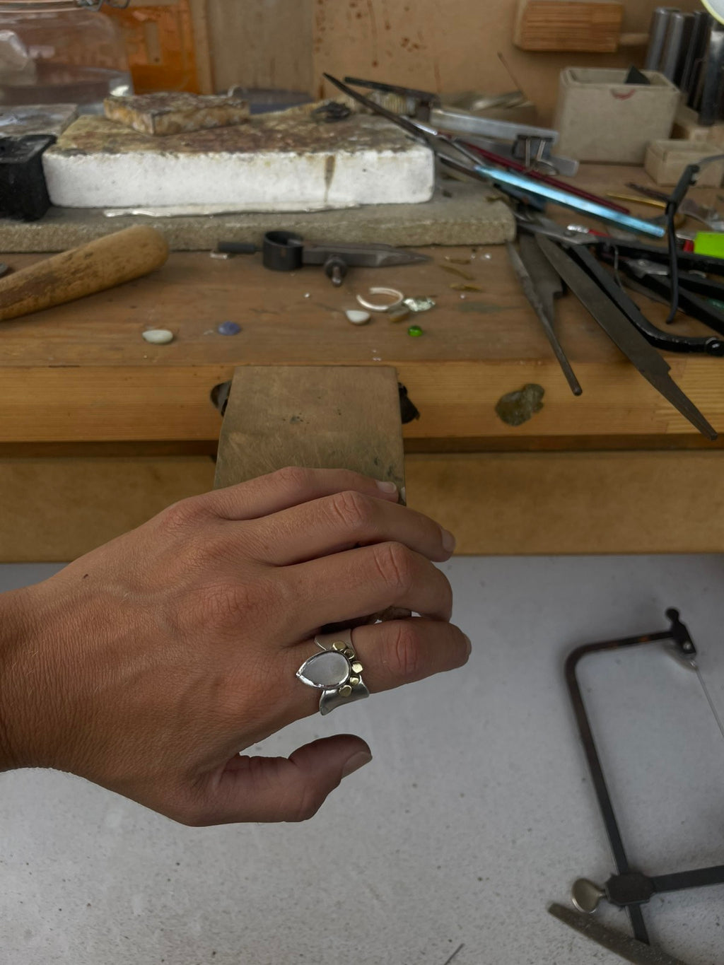 Sole Mothder of Pear Silver Ring with Bronze details