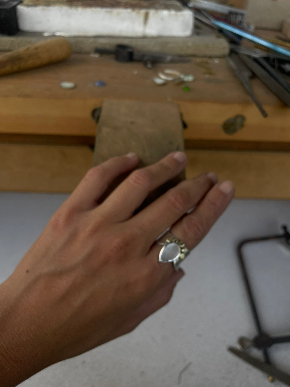 Sole Mothder of Pear Silver Ring with Bronze details
