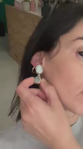 Marea Silver Earrings with Baroque Pearls and Raw Aquamarines